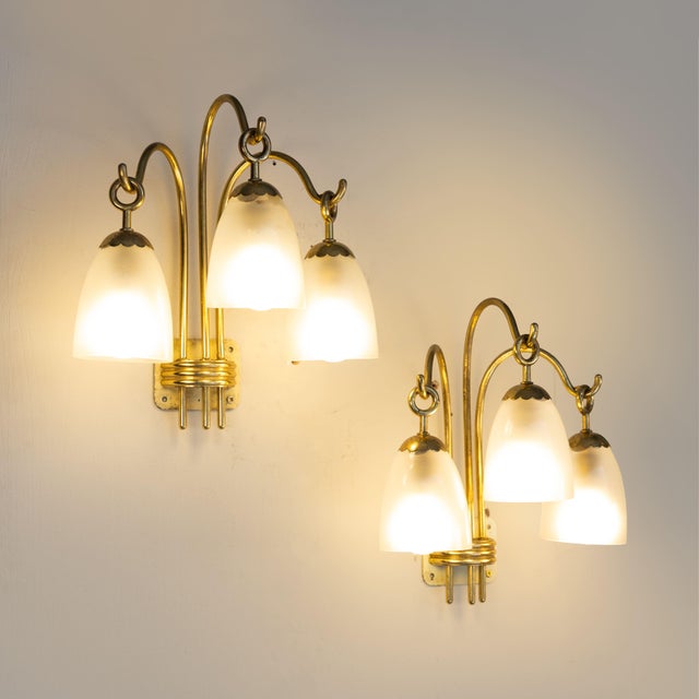 Brass Wall Light with Glass Elements, 1960s, Set of 2 For Sale - Image 4 of 11