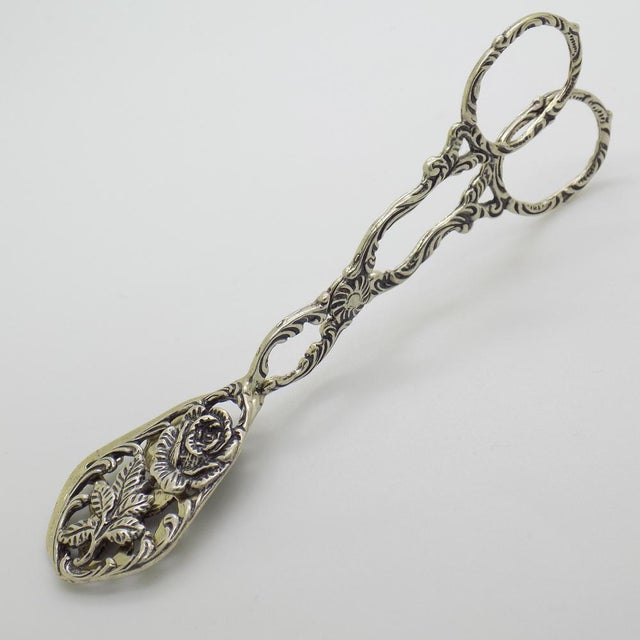 1970s Vintage Italian Handmade Genuine Silver Decorative Sugar Cube Tonges with Rose Flower Motif, 1970s For Sale - Image 5 of 13