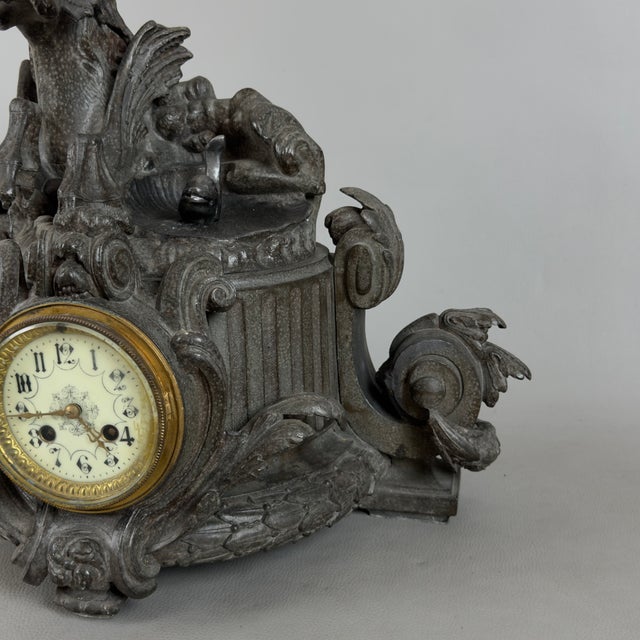 Gray Antique Late 19th Century Fireplace Clock For Sale - Image 8 of 13