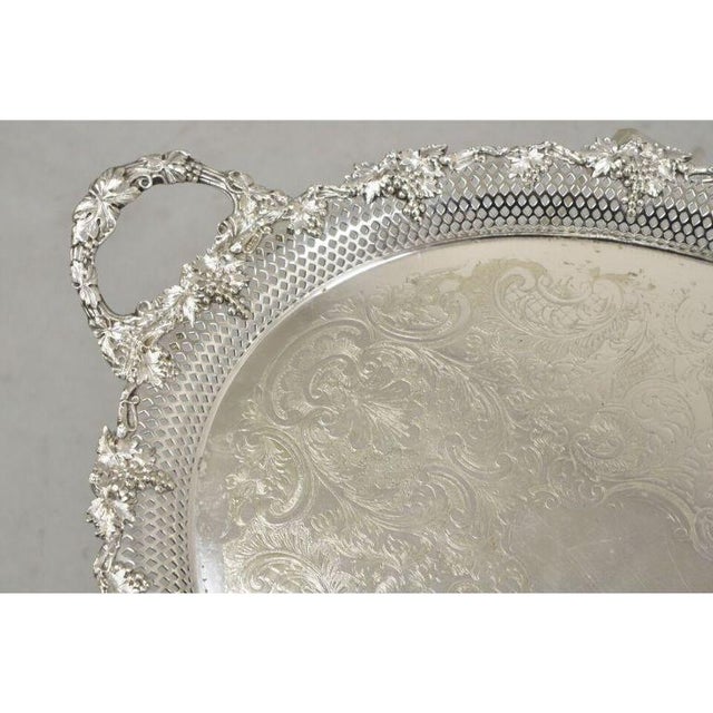 Antique Barker Ellis Victorian Grapevine Repousse Pierced Gallery Serving Tray For Sale - Image 12 of 12