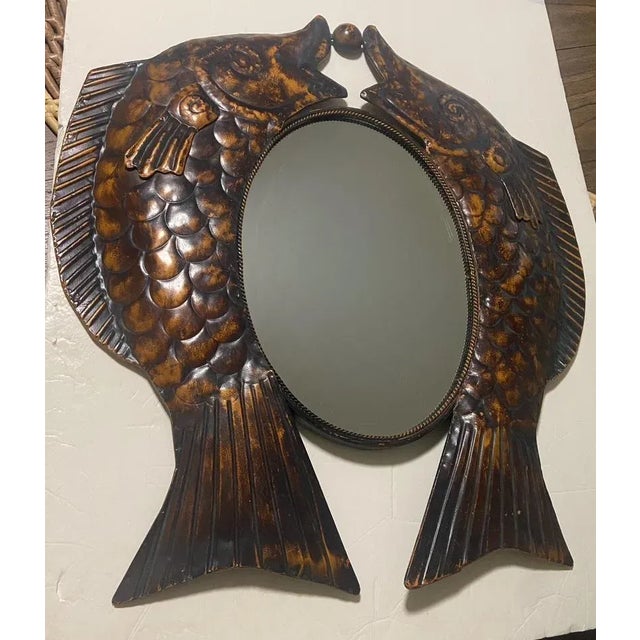 Maitland Smith Asian Style KOI Fish Metal Wall Mirror Highly detailed In Copper style Colors