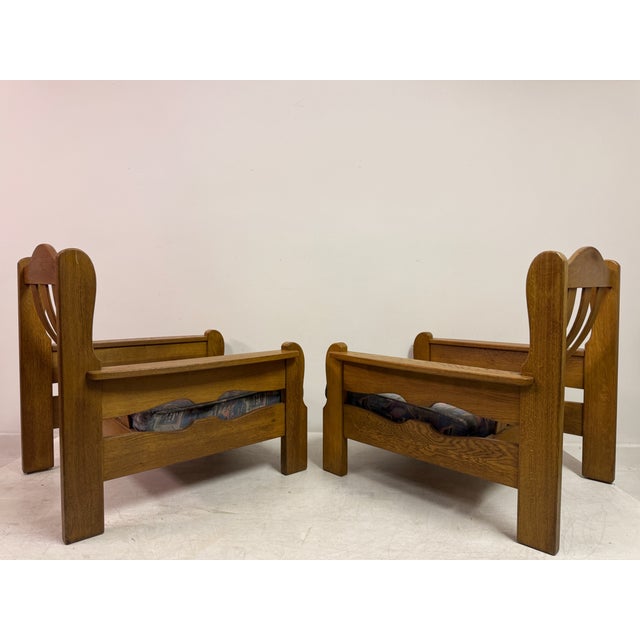 1960s Vintage Brutalist Oak Armchairs, 1960s, Set of 2 For Sale - Image 5 of 12