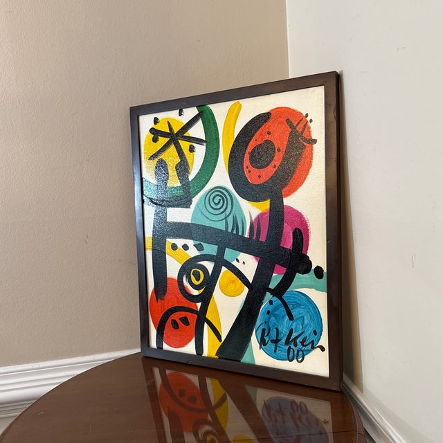 Mid-Century Modern Early 21st Century Peter Keil Miro Style Abstract Colorful Painting, Framed For Sale - Image 3 of 11