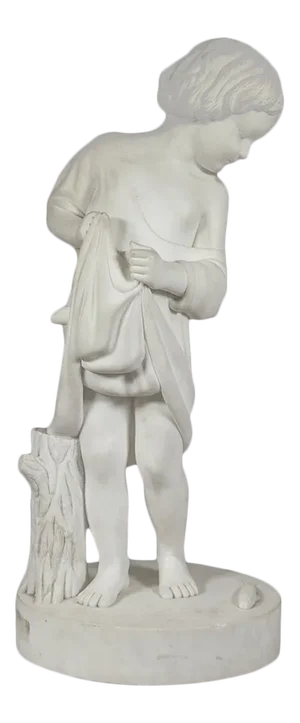 American School Classical Marble Sculpture”young Boy With Fish” Circa 1850