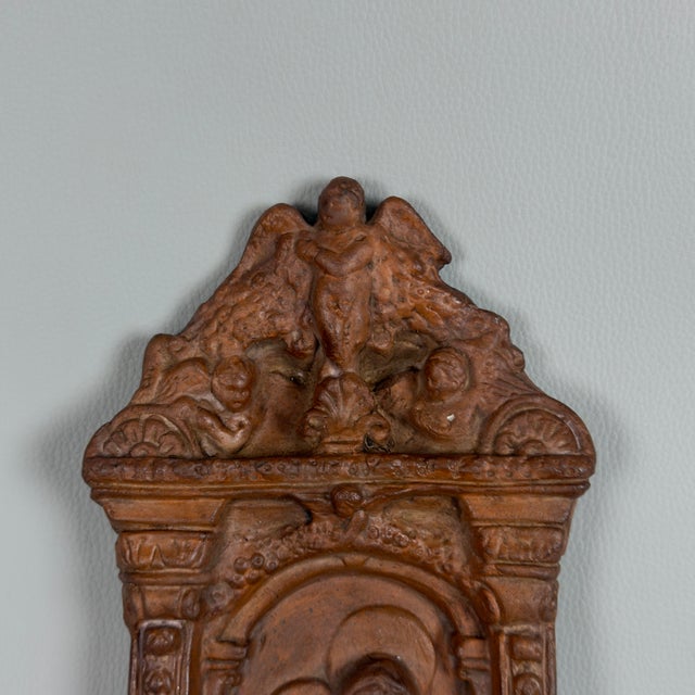 Vintage Terracotta Holy Water Stoup with Madonna and Child, 20th Century For Sale - Image 6 of 11