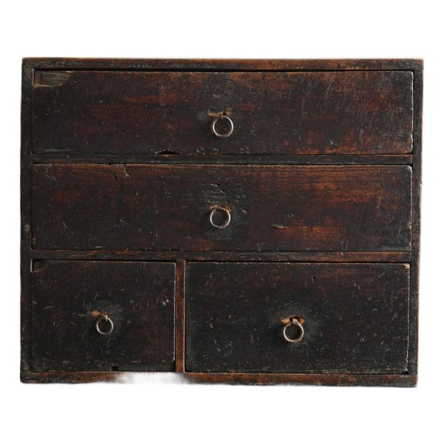 Antique Japanese Wooden Drawer Chest / Edo Period, 1770s / Rare Inscribed Piece For Sale