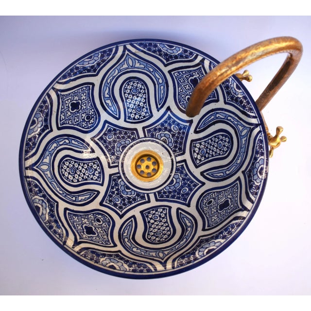 Flower Ceramic Black White Countertop Vessel Sink For Sale - Image 4 of 6