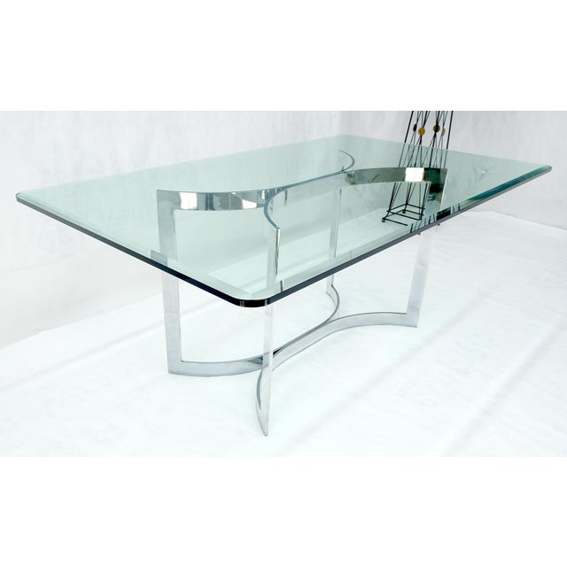 Mid-Century Modern Mid Century c1970s Bent "C" Curve Chrome Ribbon Style Base Dining Table Bauhaus For Sale - Image 3 of 11