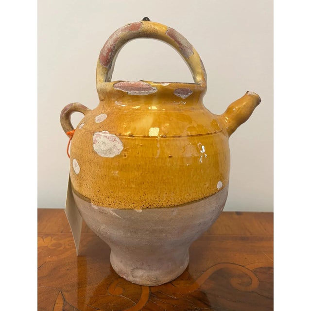 Late 19th Century Late 19th Century French Provincial Yellow Glazed Terracotta Wine Jug For Sale - Image 5 of 6