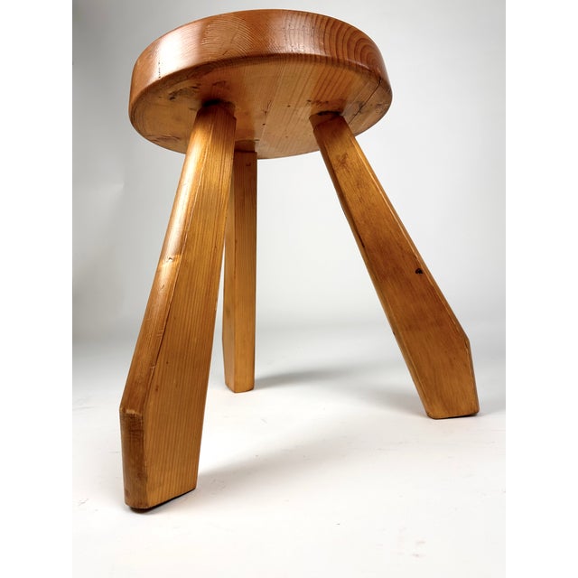 Pine Sandoz Stool by Charlotte Perriand for Les Arcs, France, 1960s For Sale - Image 16 of 18