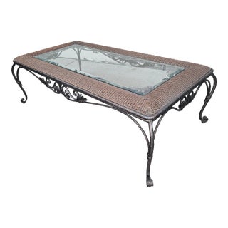 Wicker and Iron Cocktail Coffee Table For Sale