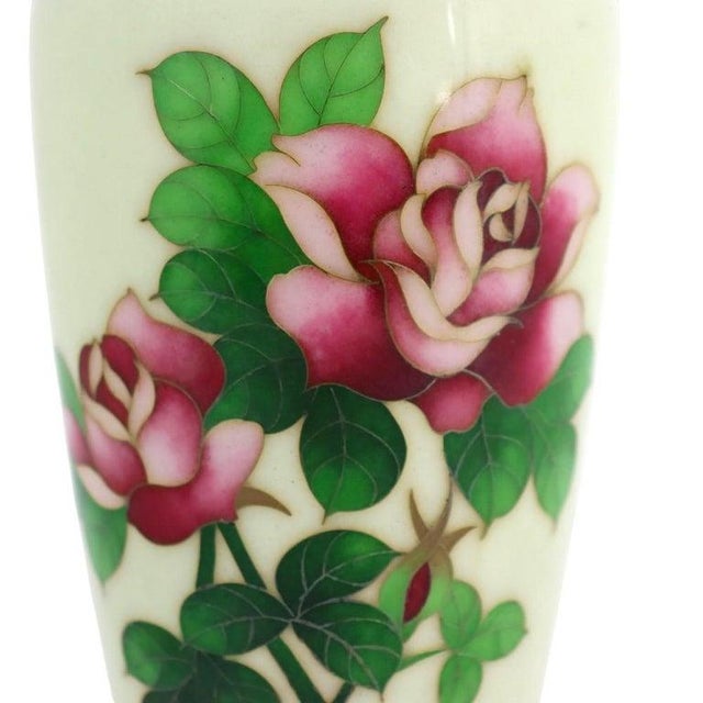 Japanese Ando Cloisonne Co. Floral Roses Cloisonne Enameled Vase C1920 For Sale - Image 4 of 12