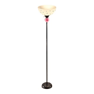 2020s Black Floral Torchiere Floor Lamp With Jeweled Shade For Sale