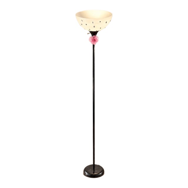 2020s Black Floral Torchiere Floor Lamp With Jeweled Shade For Sale