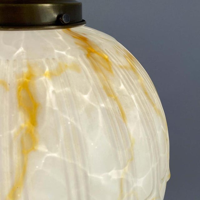 Art Deco Marbled Opaline Glass and Brass Pendant Light, Germany, 1930s For Sale - Image 15 of 18