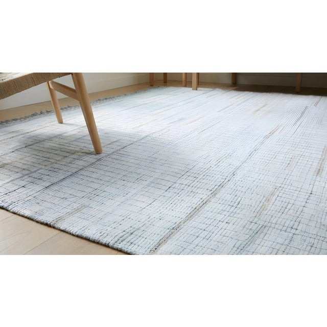 8x13 Ivory Hand-Knotted Wool Linear Blockwork Tribal Modern Carpet Rug For Sale - Image 9 of 14