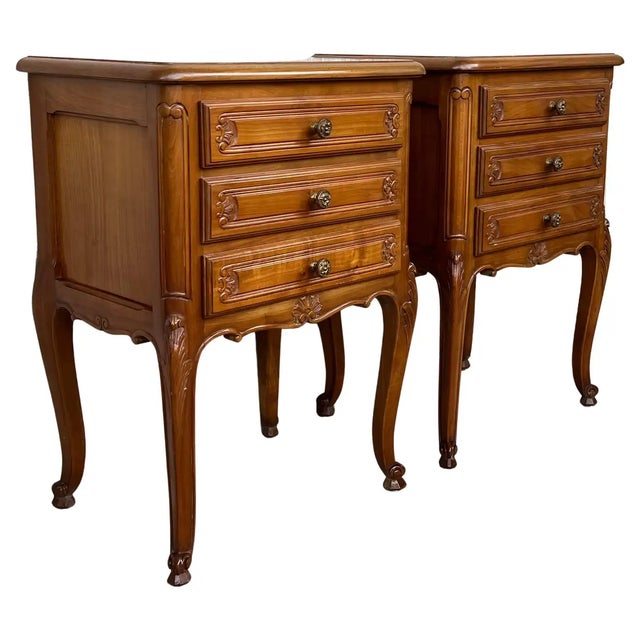 Pair of Louis XVI Style Nightstands With Three Drawers and Cabriole Legs For Sale - Image 13 of 13