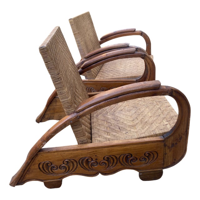 Art Deco Colonial Armchairs, 1940s, Set of 2 For Sale