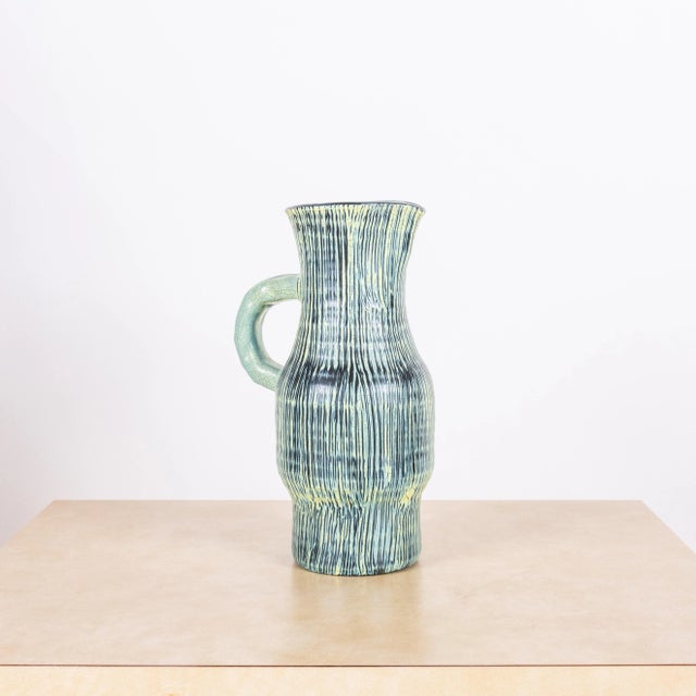 Turquoise Vintage Glazed Turquoise Ceramic Accolay Pitcher For Sale - Image 8 of 12