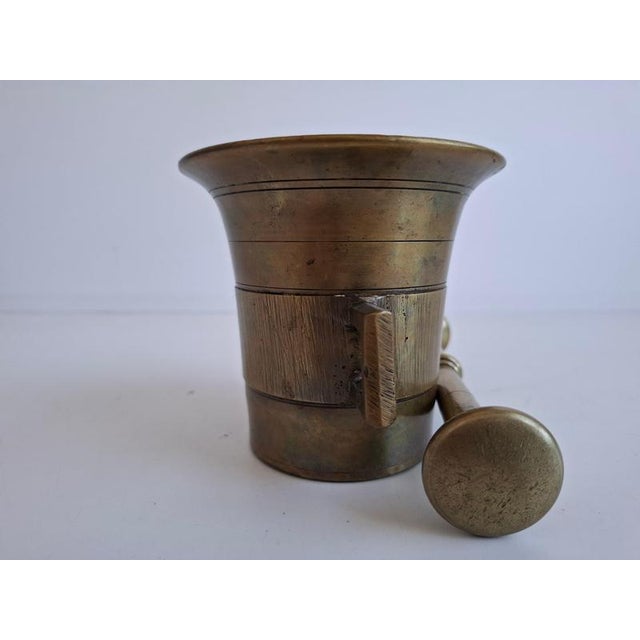 Metal Antique Art Deco Brass Apothecary Mortar and Pestle, Former Czechoslovakia, 1930s, Set of 2 For Sale - Image 7 of 17