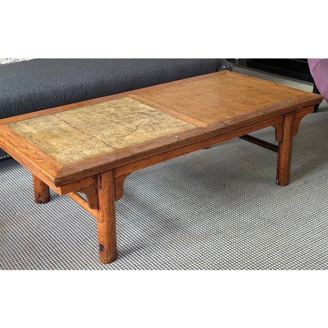 Antique Chinese Ming Style Leather Top Elm Coffee or Cocktail Table For Sale - Image 4 of 5