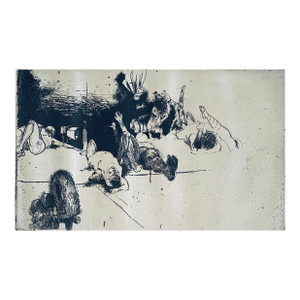 Robert A. BirmelinFallen Figures. Standing Dog, American Modernist Abstract Etching