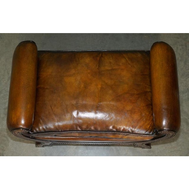 Antique Edwardian Sculptural Leather Scroll End Ottomans, 1910, Set of 2 For Sale - Image 18 of 18