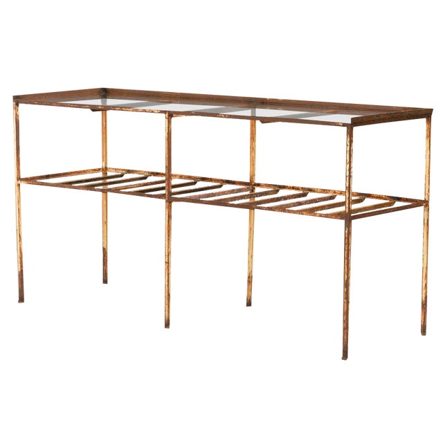 Metal Table with Glass Top, 1930s For Sale