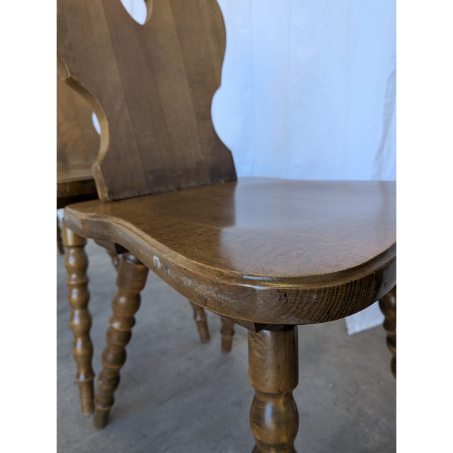 1970s Vintage Tyrolean Farmhouse Heart Cutout Wooden Dining Chairs, 1970s, Set of 4 For Sale - Image 5 of 18