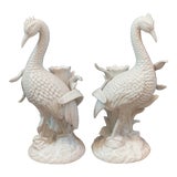 Image of 1970s Fitz and Floyd Blanc De Chine Porcelain Asian Crane Bird Candle Holders - a Pair For Sale