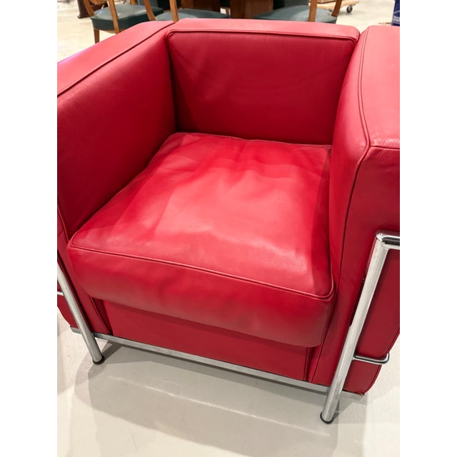 Chrome and Red Leather Club Chairs in the Style of Le Corbusier - A Pair For Sale - Image 14 of 14