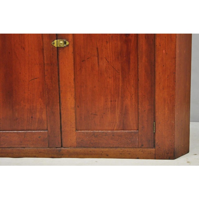 Wood Antique Colonial Primitive Cherry Wood Glass Front Corner China Cabinet Cupboard For Sale - Image 7 of 18
