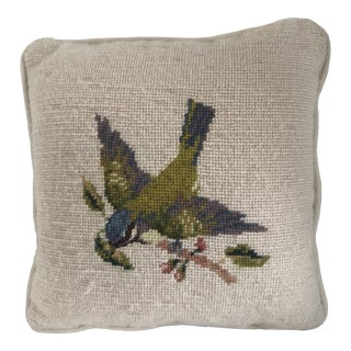 Vintage Needlepoint Pillow With a Bird For Sale