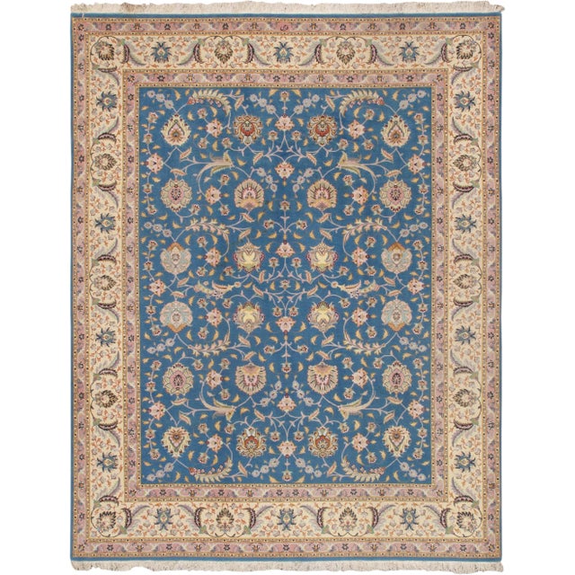 Pasargad Home Tabriz Silk & Wool Area Rug, 6' 7" X 8' 6", Blue For Sale In New York - Image 6 of 6