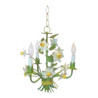 Final Markdown Mid Century Vintage Daffodil Toleware Chandelier For Sale