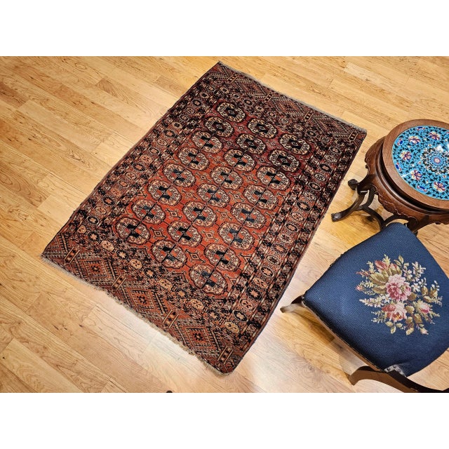 Tribal Vintage Turkmen Tekke Area Rug, Wool Pile, Brick-Red, Early 1900s For Sale - Image 3 of 12