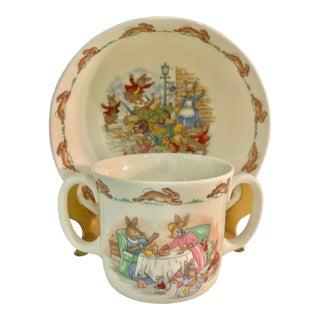 Vintage Royal Doulton “Bunnykins” Cereal Bowl and Mug - A Set of 2 Pieces For Sale