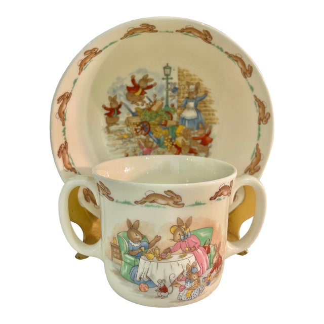 Vintage Royal Doulton “Bunnykins” Cereal Bowl and Mug - A Set of 2 Pieces For Sale