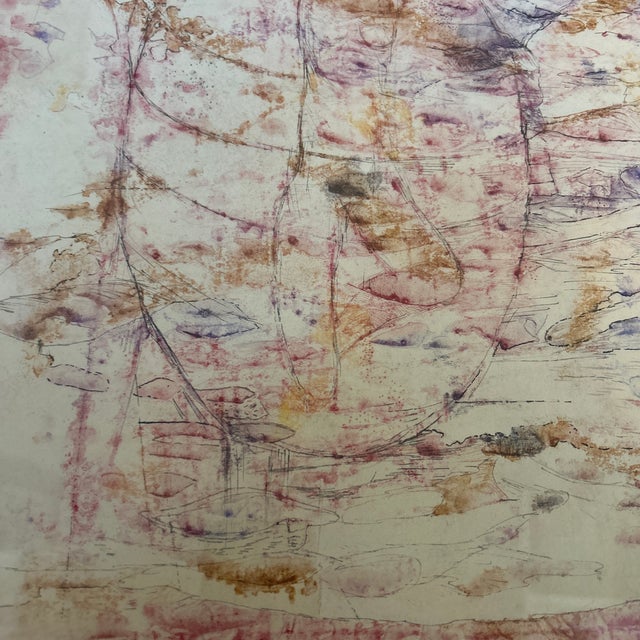 1940’s Original Abstract Expressionist Female Nude Pen and Ink Drawing / Watercolor Painting For Sale - Image 4 of 5