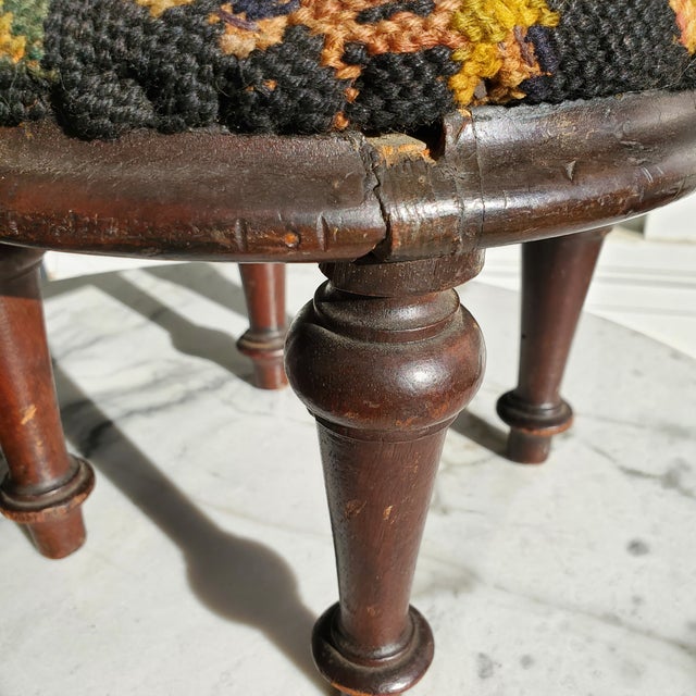 Late 19th Century Victorian Needlepoint Ladies' Foot Stool With Tuned Wooden Legs For Sale - Image 15 of 15