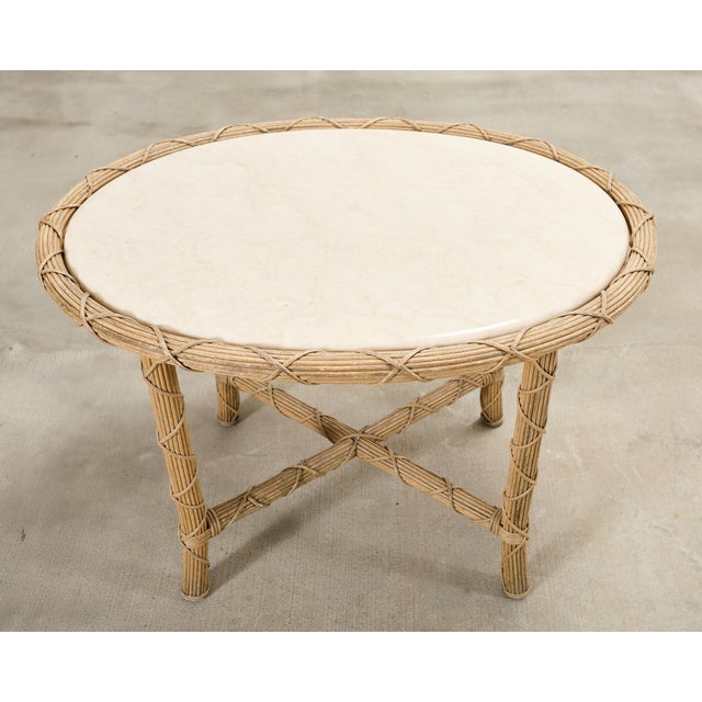 Pair of Danny Ho Fong Organic Modern Rattan Marble Tables For Sale In Sacramento - Image 6 of 18
