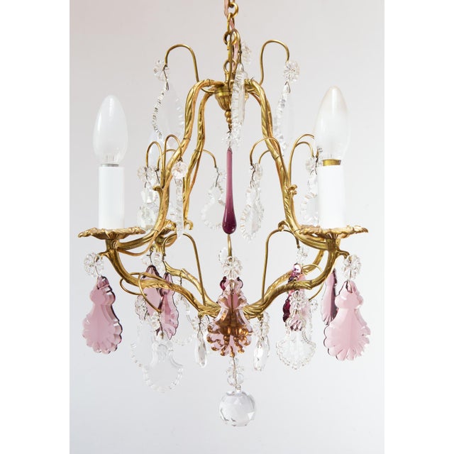 French Bronze Chandelier with Violet Crystals, 1970s For Sale - Image 9 of 11