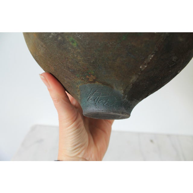 Black 1980's Raku Pottery Bulbous Form Vase For Sale - Image 8 of 9