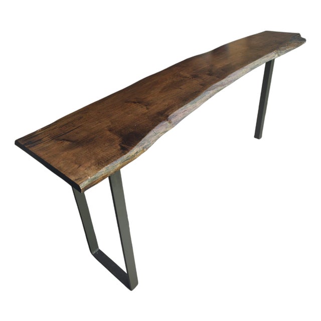 Oversized Spalted Maple Console Table With Steel Base For Sale