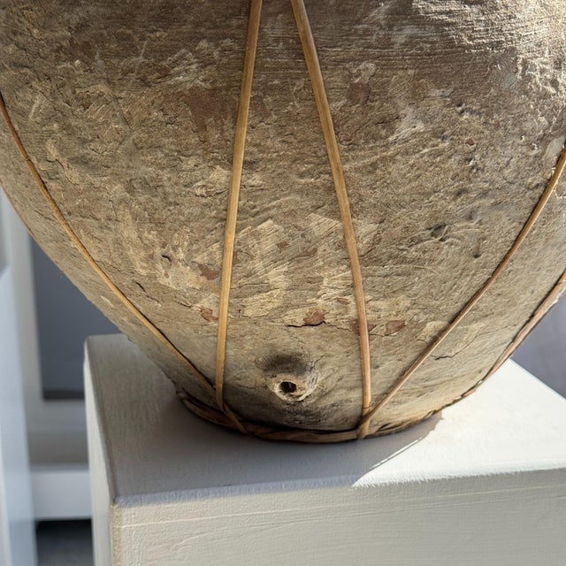 Large Grey and Brown Terracotta Pot with Rattan Handles and Crossbars, 1960s For Sale - Image 9 of 11