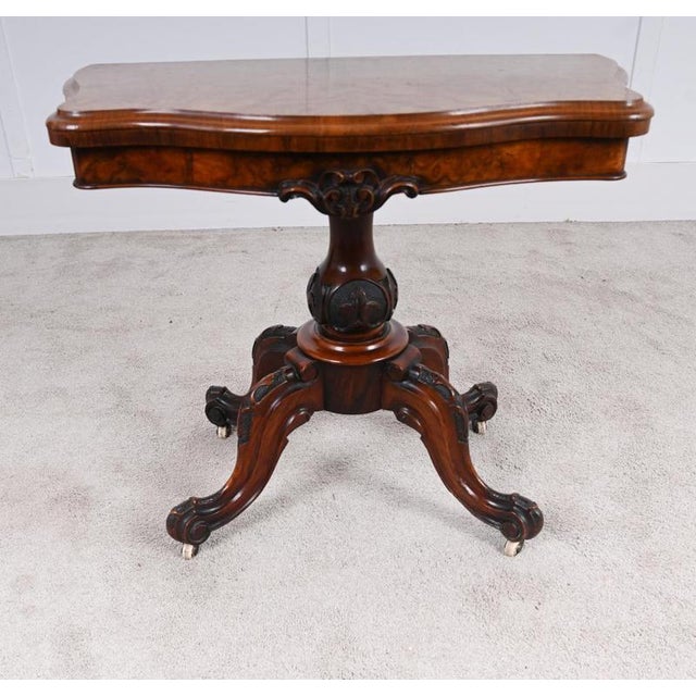 Victorian Walnut Games Table with Fold-Over Top, 1880s For Sale - Image 4 of 8