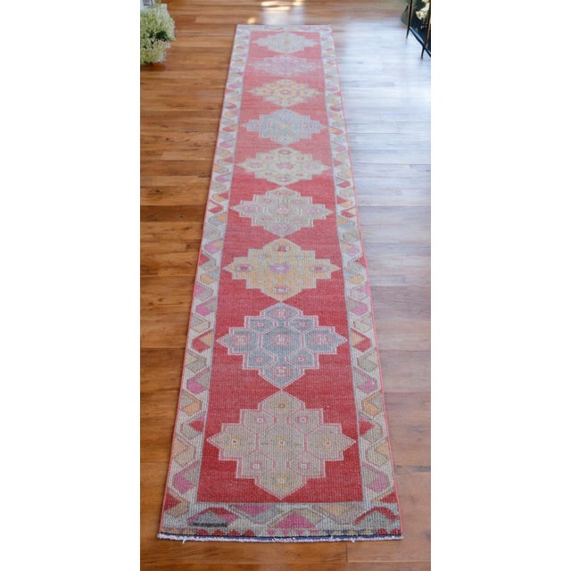 1970s 1970s Vintage Turkish Hand-Knotted Runner Rug, Hallway Rug, Kitchen Decor - 2′6″ × 11′5″ For Sale - Image 5 of 15