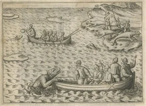 Map of Kildin Island in Russia Plus Engraving of Seal Hunting, 1614