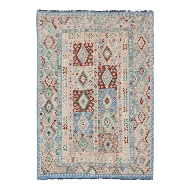 Geometric Flat Weave Wool Kilim Rug by Keivan Woven Arts 8'5 X 11'6 For Sale
