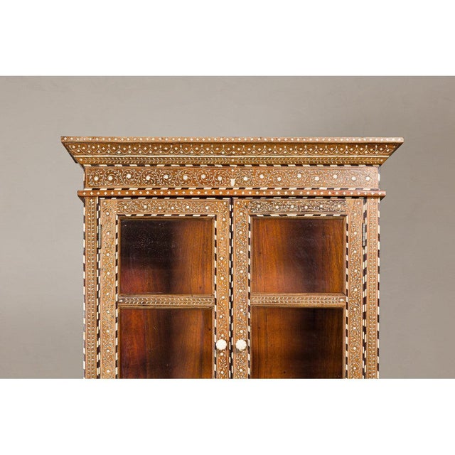 Early 20th Century Anglo Style Buffet à Deux-Corps with Abundant Floral Themed Bone Inlay For Sale - Image 4 of 12